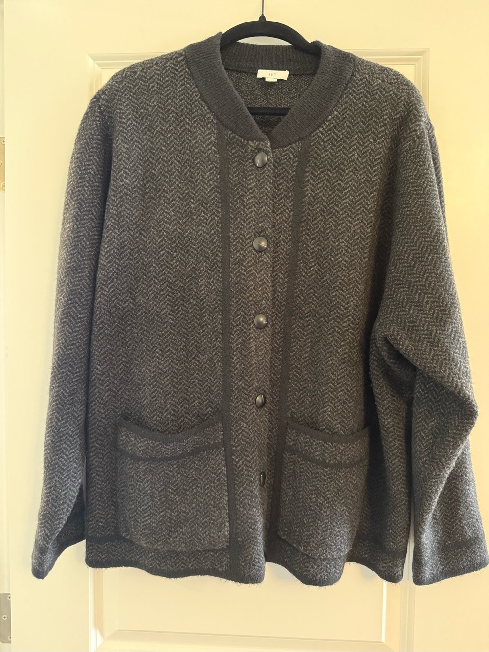 J Jill Herringbone Gray/Charcoal Gray Button-Front Women's Sweater 3X Like New